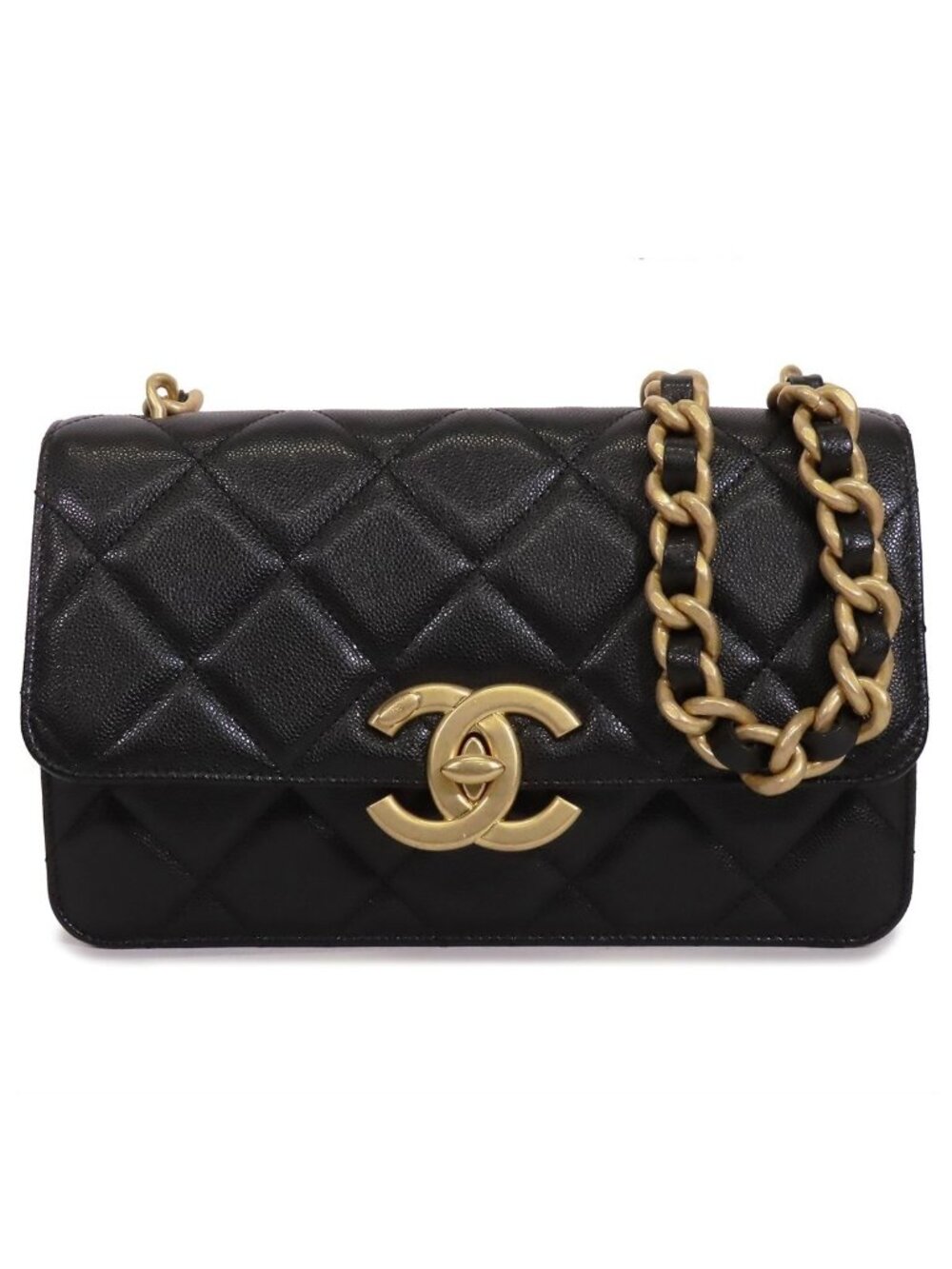 Chanel Chain Black Gold Caviar Leather Quilted Single Flap Shoulder Bag